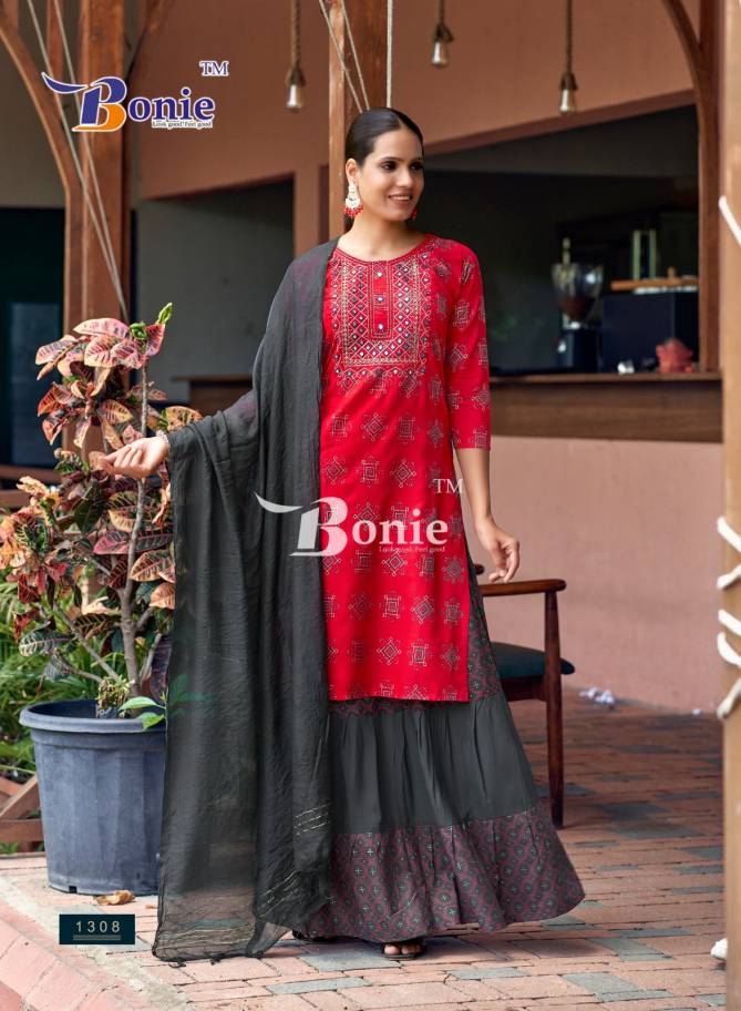 Fiana 13 By Bonie Fancy Rayon Printed Kurti With Bottom Dupatta Wholesale Price In Surat
